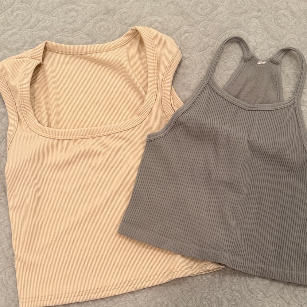 Ribbed Tan and Gray Tank Tops
